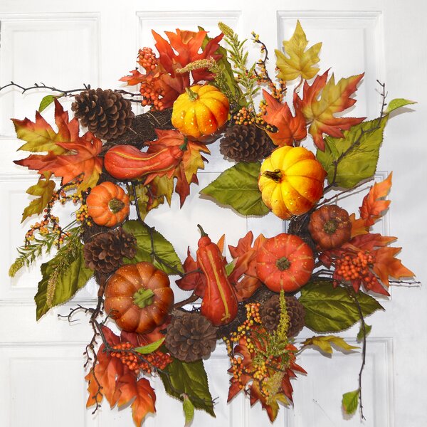 Floral Home Decor 22" Fall Leaves Wreath & Reviews Wayfair